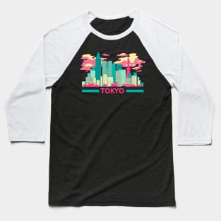 The colorful Tokyo skyscrapers and the cherry blossom on the black background Baseball T-Shirt